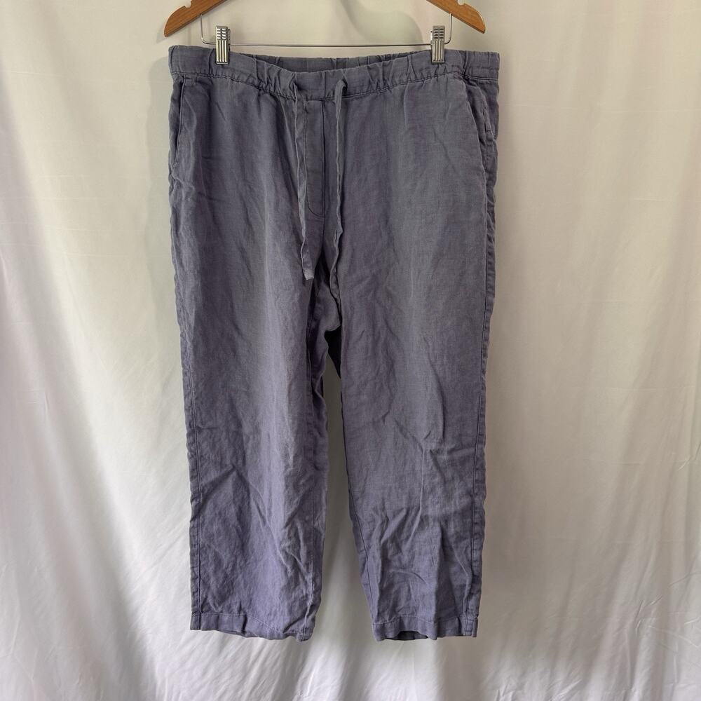 J Jill Pure Jill Garment Dyed Linen Crop Pants Women Size XL Blue Drawstring